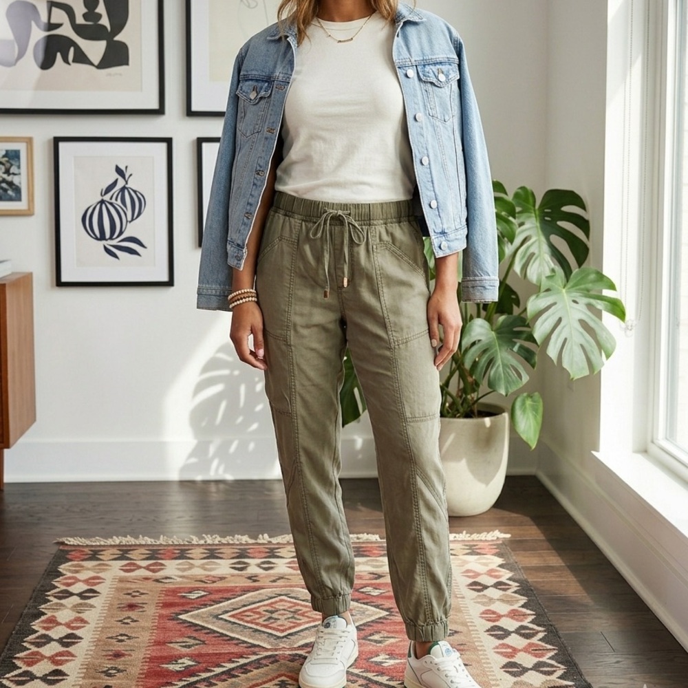 HEI - HEI Woman’s Casual Drawstring Cargo Jogger Pants - Olive. Size S